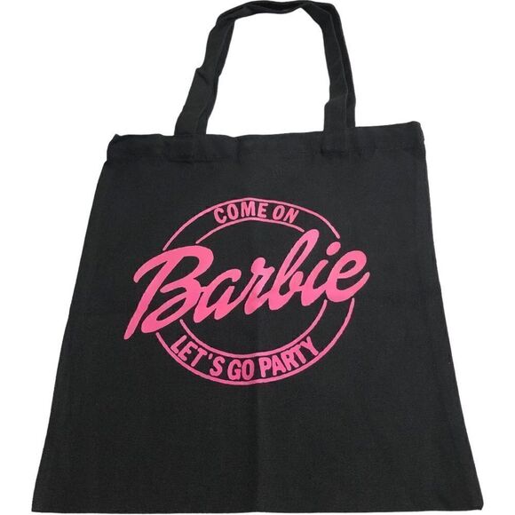 Barbie Black Pink Logo Canvas Tote Bag - Picture 1 of 4
